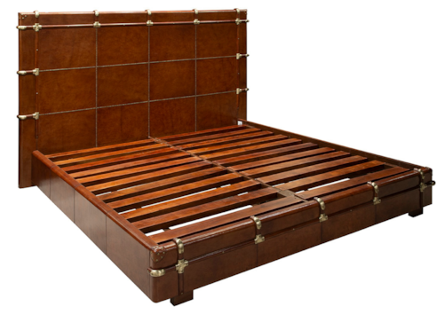Industrial King Leather Platform Bed with Gold Accents