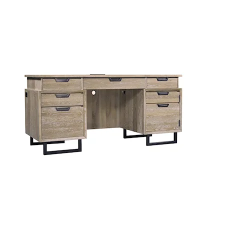 Contemporary 66" Credenza Desk with A/C Outlets and Adjustable Shelf