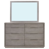 Contemporary Dresser with 8 Drawers & Mirror Set