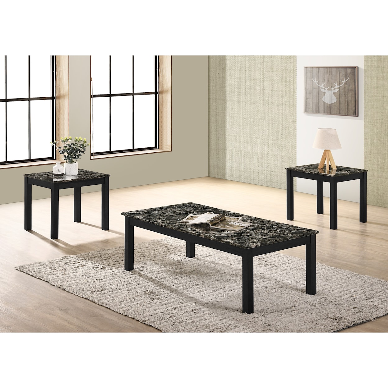 Crown Mark Thurner 3-Piece Faux Marble Occasional Table Set