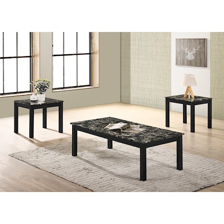 Contemporary 3-Piece Faux Marble Occasional Table Set