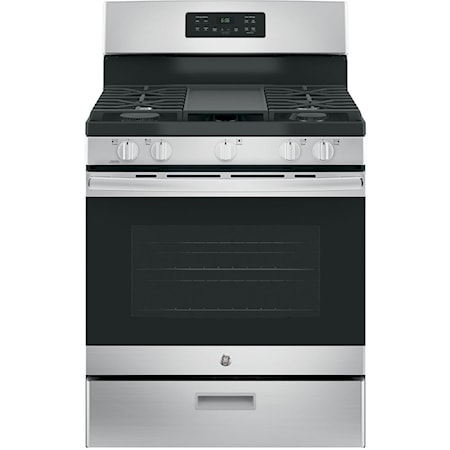GE 30" Gas Freestanding Range with Broil Drawer Stainless Steel