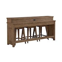 Rustic 4-Piece Bar and Stool Console Table Set with USB Port(s)