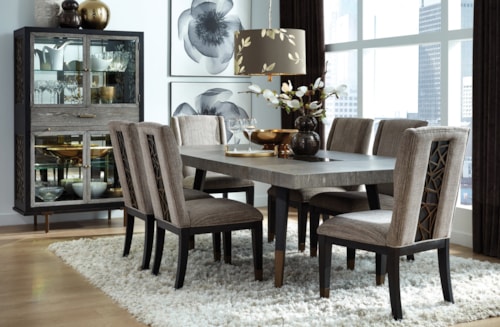 Transitional 8-Piece Formal Dining Set with Glass China Cabinet