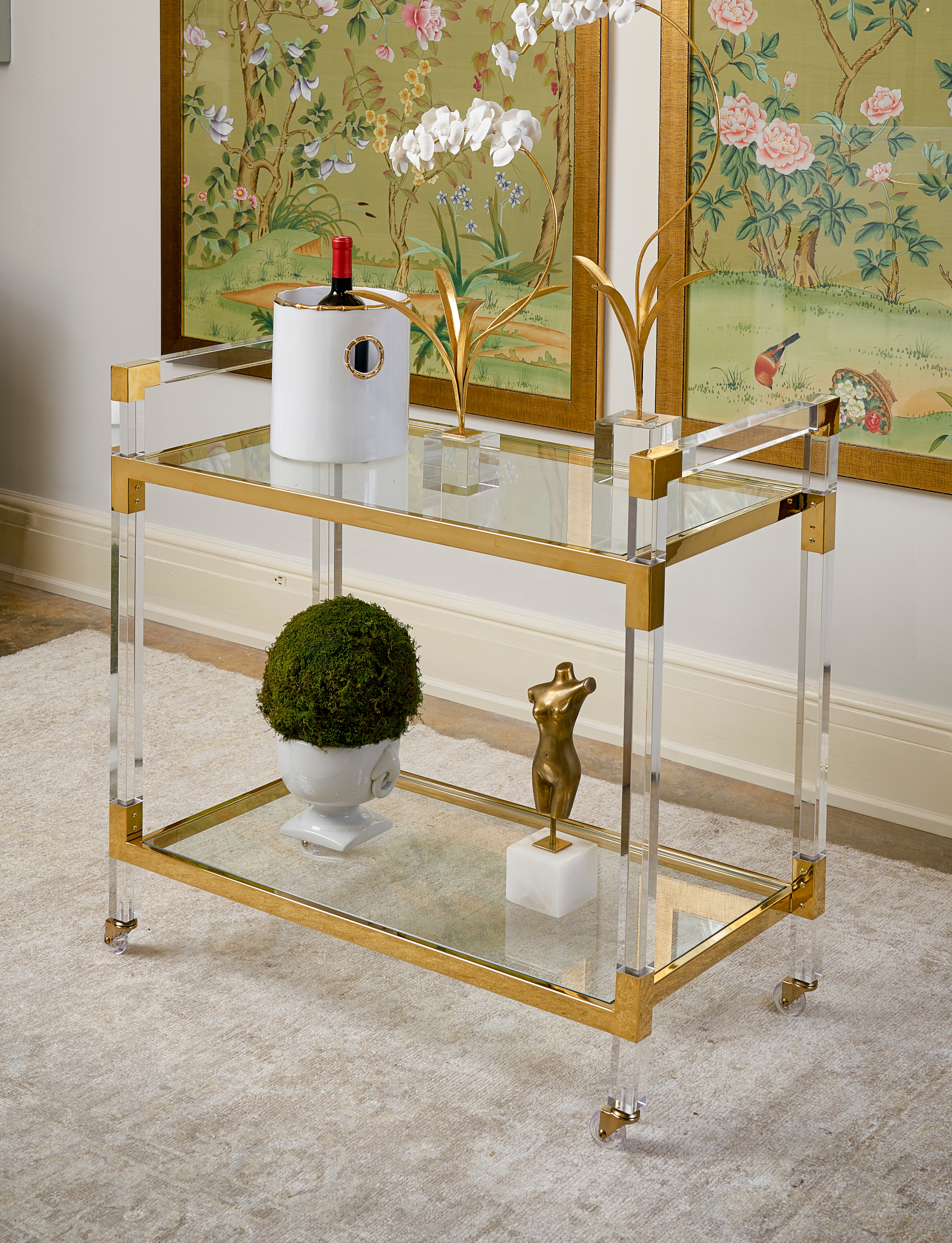 Acrylic Bar Cart - Brass