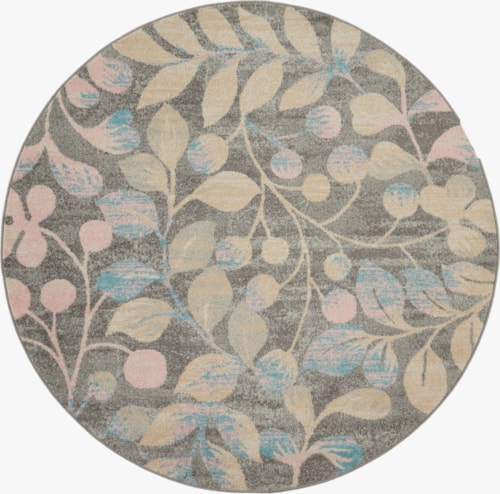 5'3"  Grey/Beige Round Rug