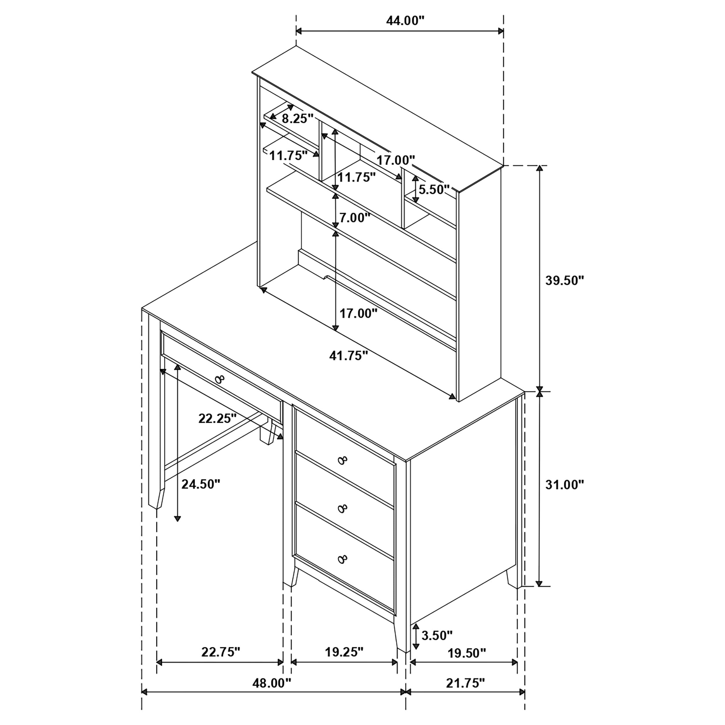 48-Inch 3-Drawer Computer Desk W/ Hutch