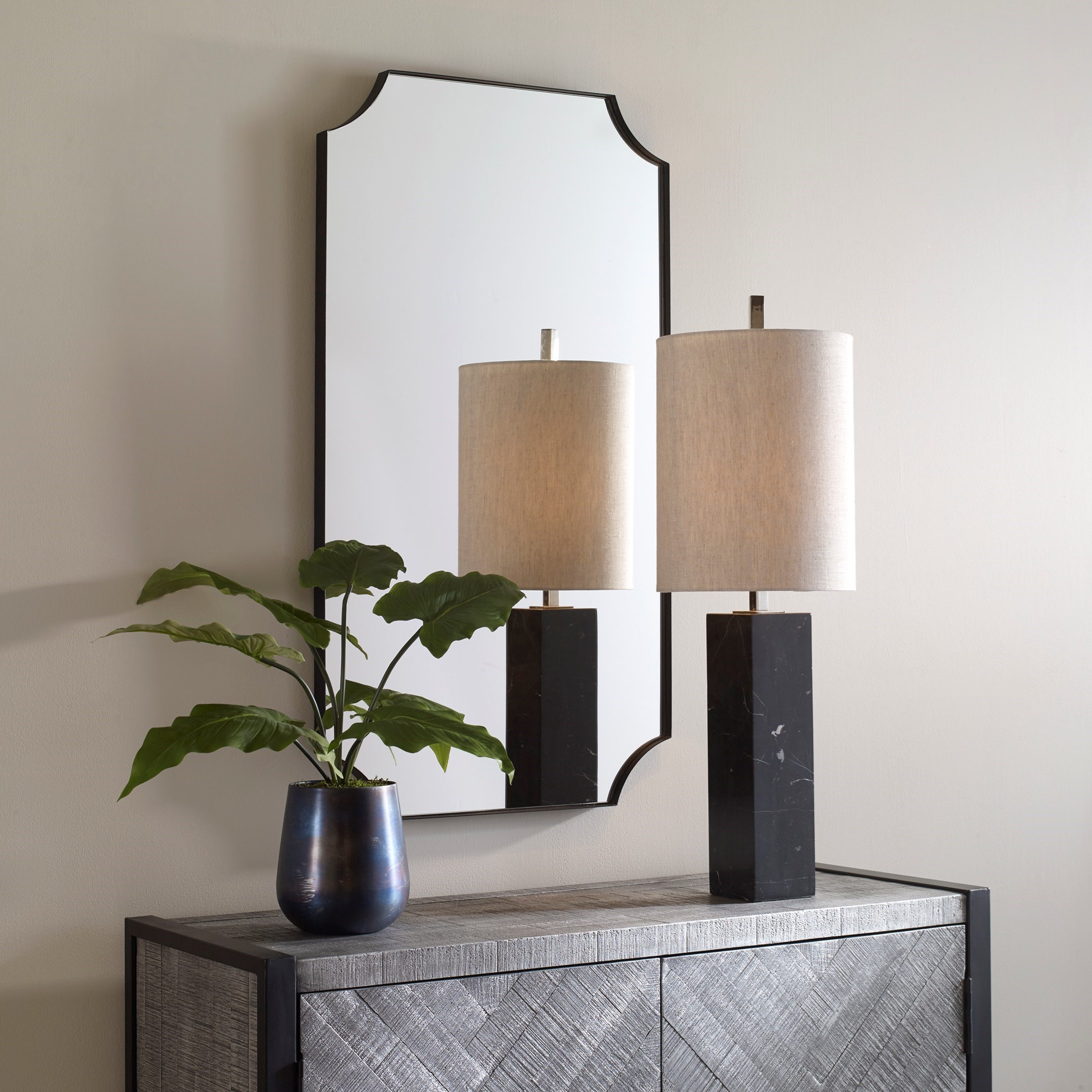 Uttermost Mirrors Lennox Black Scalloped Corner Mirror
