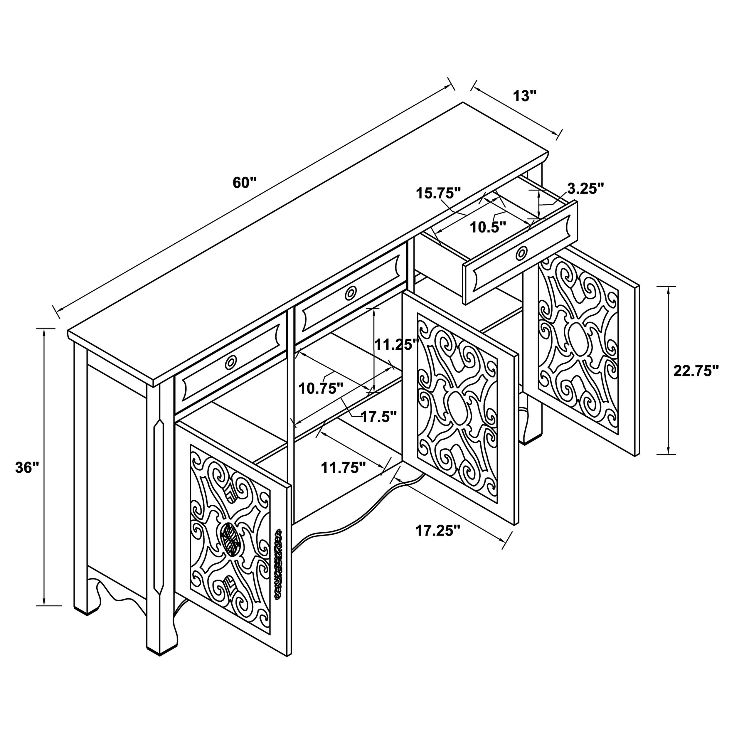 Coaster Madeline 3-drawer Scrollwork Accent Cabinet