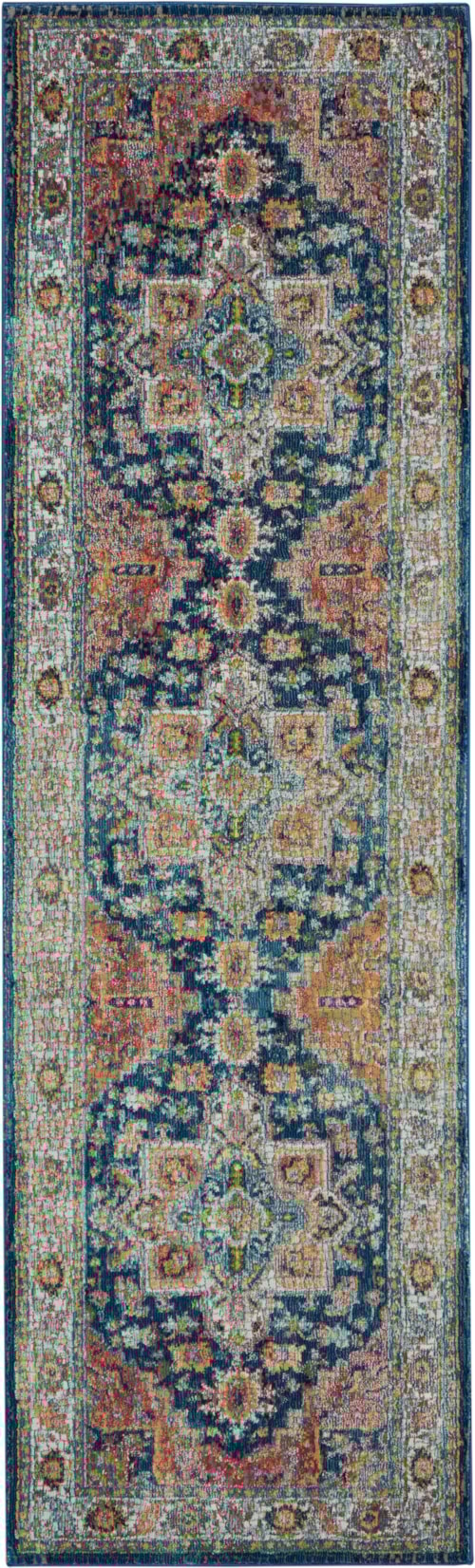 2' x 6' Blue/Multicolor Runner Rug