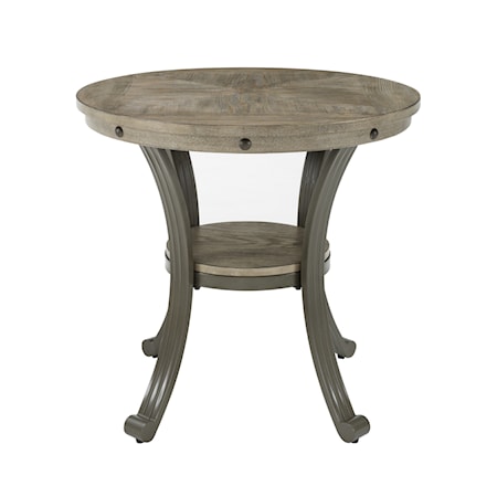 Metal and Wood Round End Table