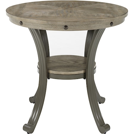 Metal and Wood Round End Table