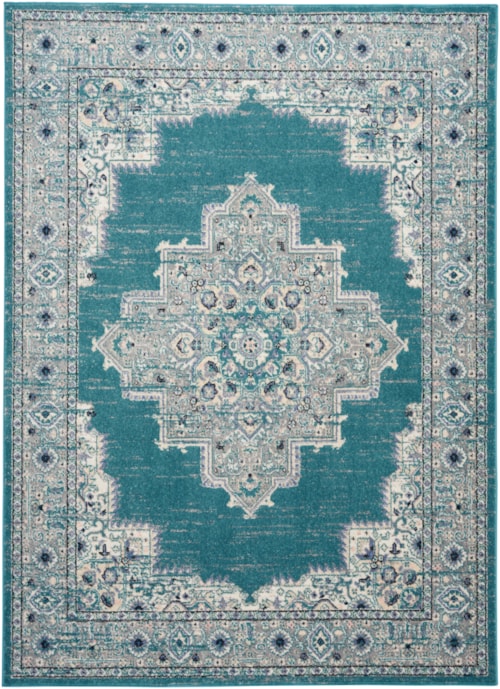 5'3" x 7'3" Turquoise Grey Rectangle Rug