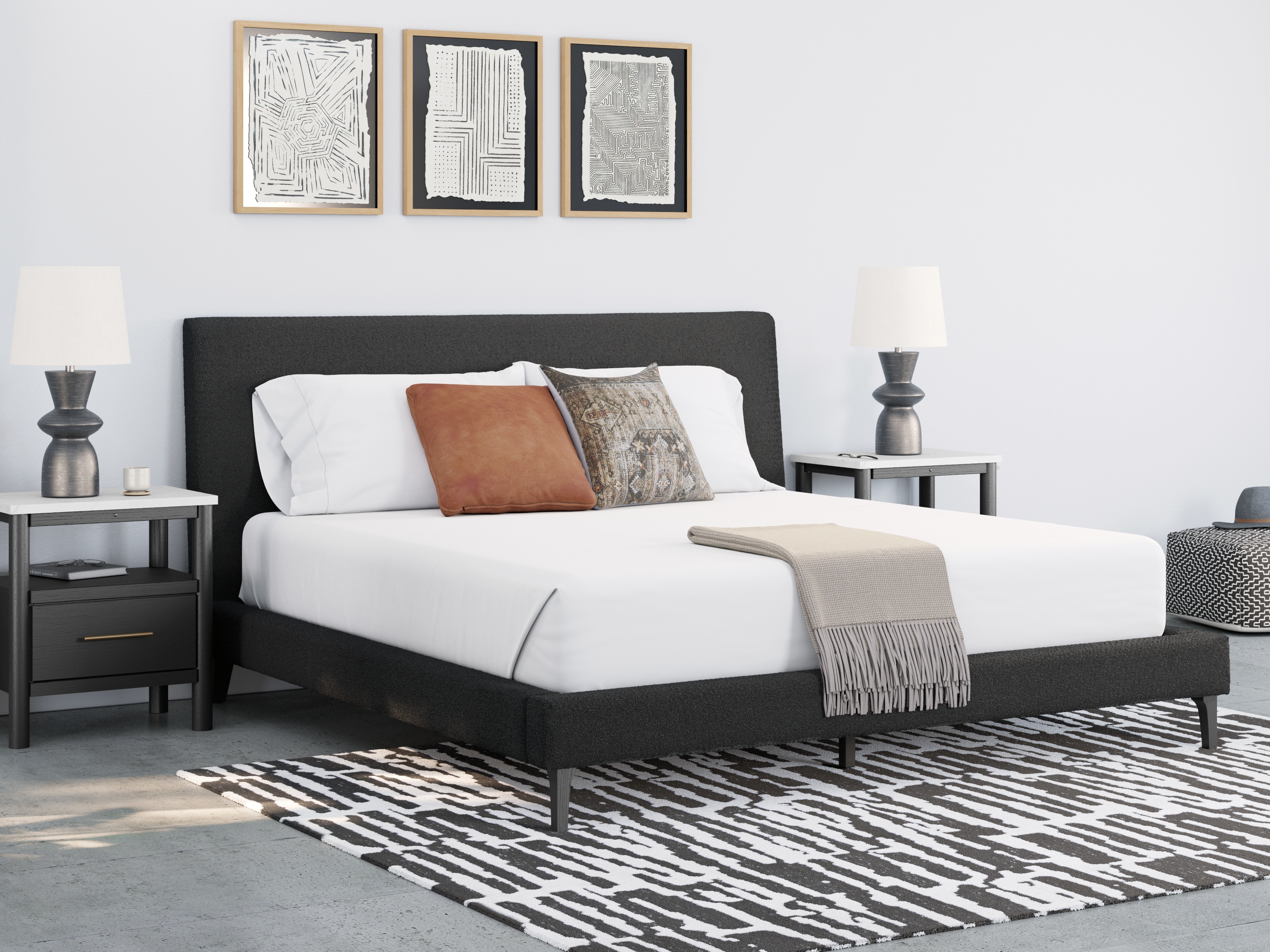 King Upholstered Bed With Roll Slats