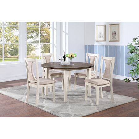 Farmhouse 5-Piece Round Dining Set with Two Tone Finish