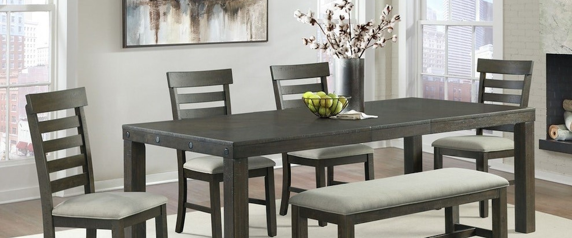 6-Piece Dining Table and Chair Set with Bench