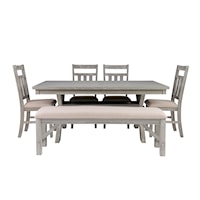 6-Piece Trestle Dining Set with 4 Chairs & 1 Bench