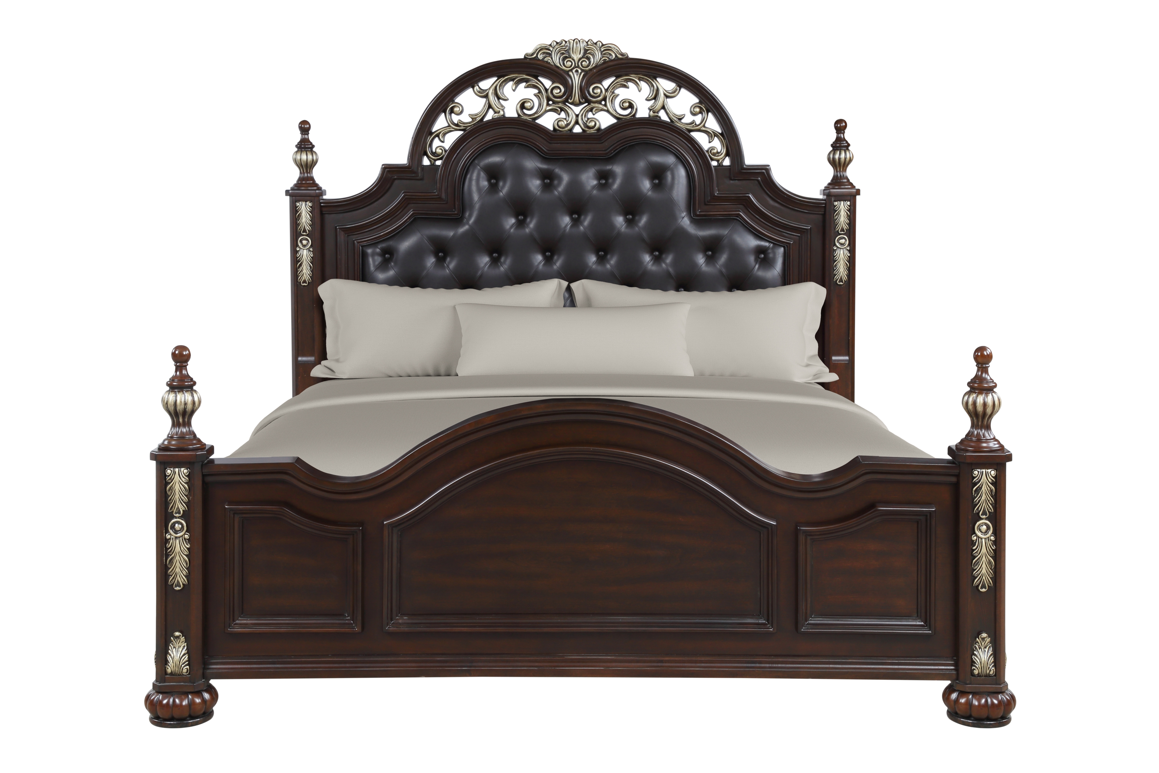 New Classic Maximus Queen Poster Bed with Upholstered Headboard