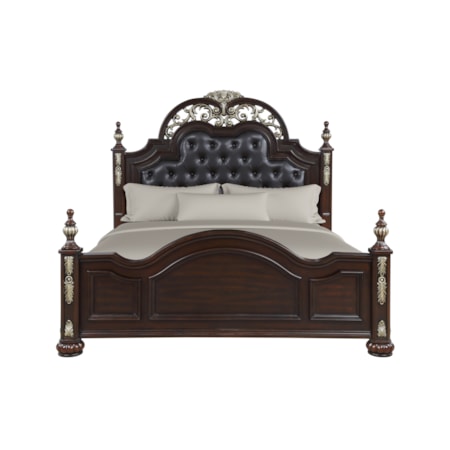 King Poster Bed with Upholstered Headboard