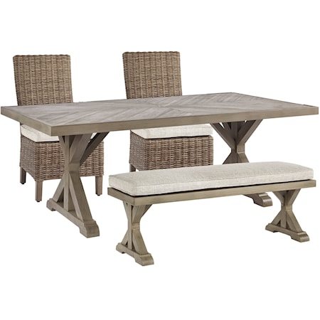 Outdoor Dining Table with 4 Chairs and Bench