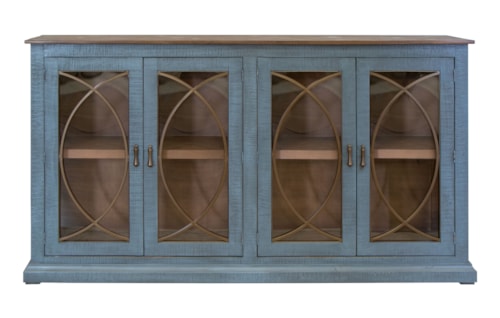 Rustic 4-Door Console with Glass Doors