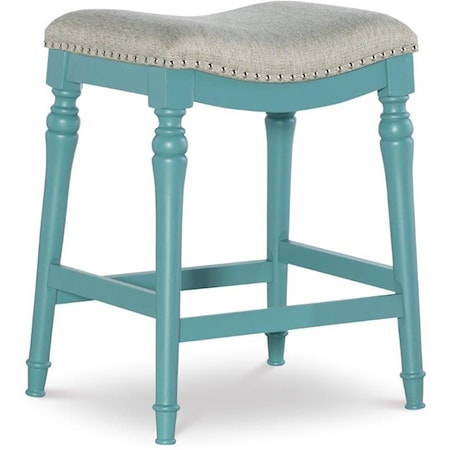 Traditional Counter Height Stool with Upholstered Seat and Nailhead Trim