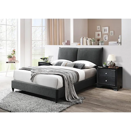 Jenn Contemporary Upholstered Platform Bed in Charcoal - Queen