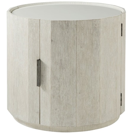 Pine Round Side Table with Storage