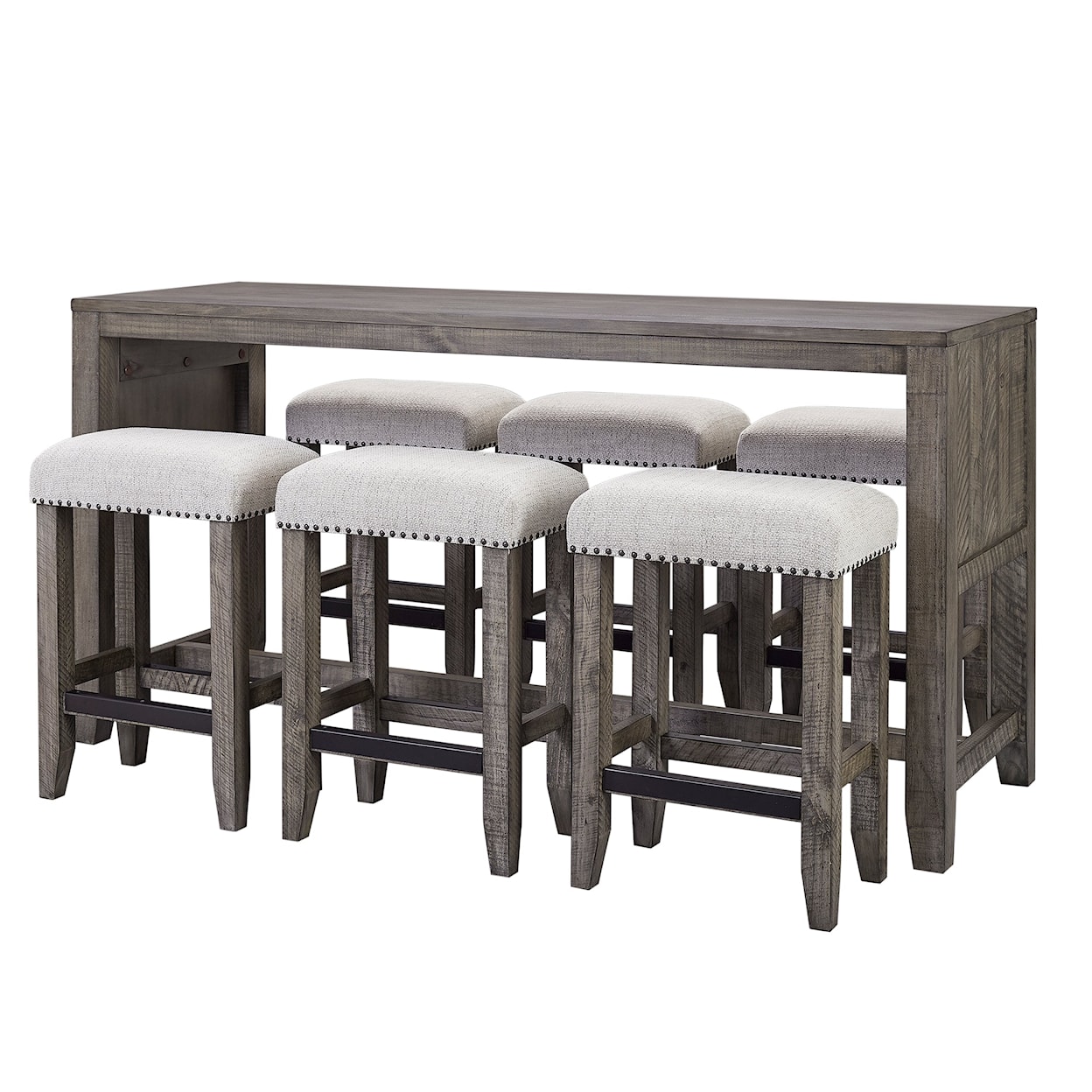 PH Tempe - Grey Stone Console Table with 6 Stools