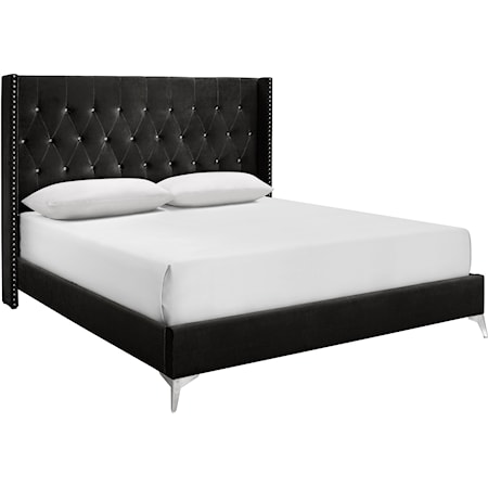 Contemporary Upholstered King Bed with Button Tufting