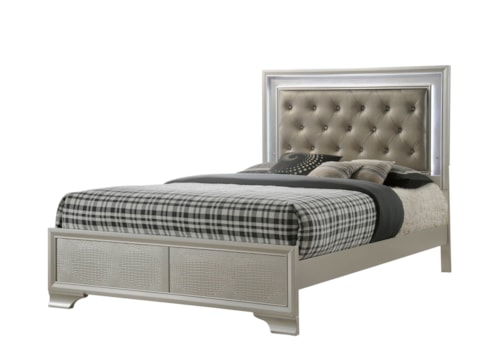 Glam Queen Bed With Upholstered LED Headboard