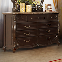 Traditional 9-Drawer Dresser with Marble Top