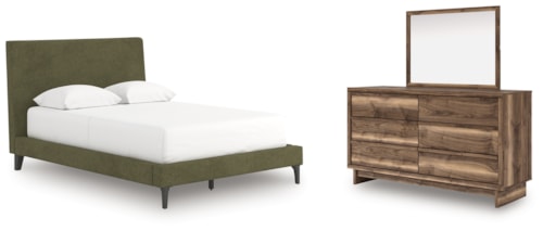 Full Upholstered Bed, Dresser And Mirror