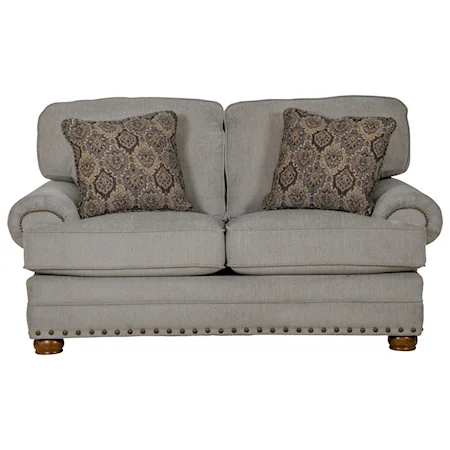 Traditional Loveseat with Rolled Arms and Nailhead Trimming