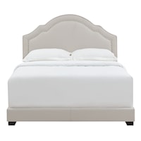 Transitional Shaped Back Upholstered King Bed in Warm Gray