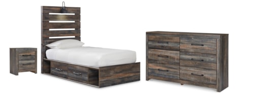 Twin Panel Bed With Storage, Dresser And Nightstand