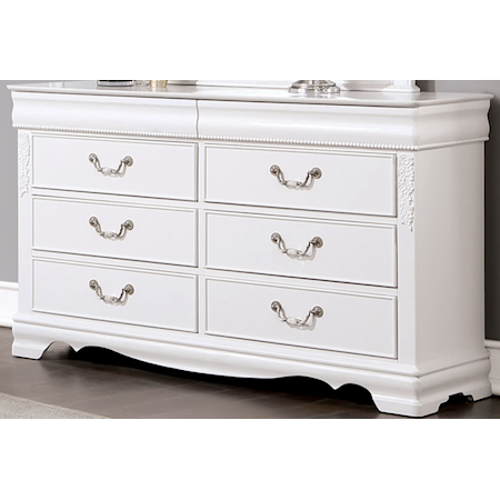 6-Drawer Dresser with Carved Wood Accents