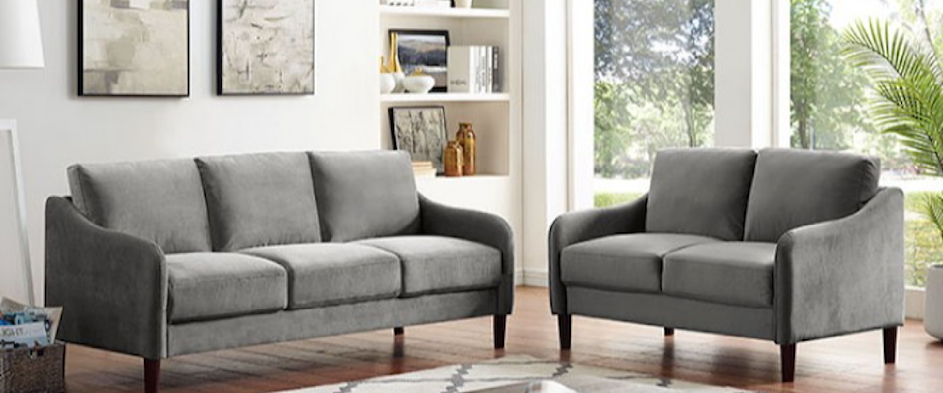 Contemporary Sofa and Loveseat Set