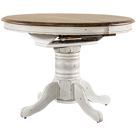 Transitional Oval Pedestal Dining Table with Table Leaf