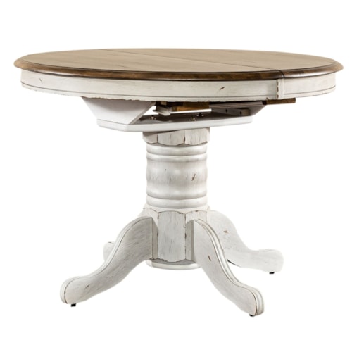 Transitional Oval Pedestal Dining Table with Table Leaf