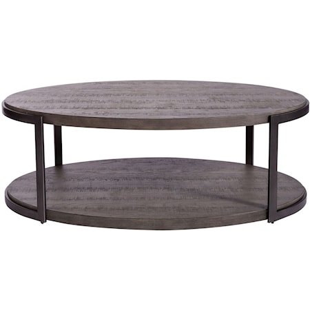 Metal/Wood Oval Cocktail Table with Casters