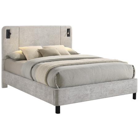 Queen Upholstered Panel Bed with Lights