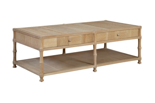 Coastal 4-Drawer Coffee Table with Bottom Shelf