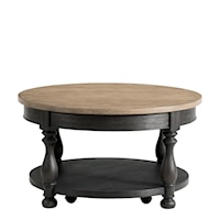 Transitional Round Cocktail Table with Open Bottom Shelf