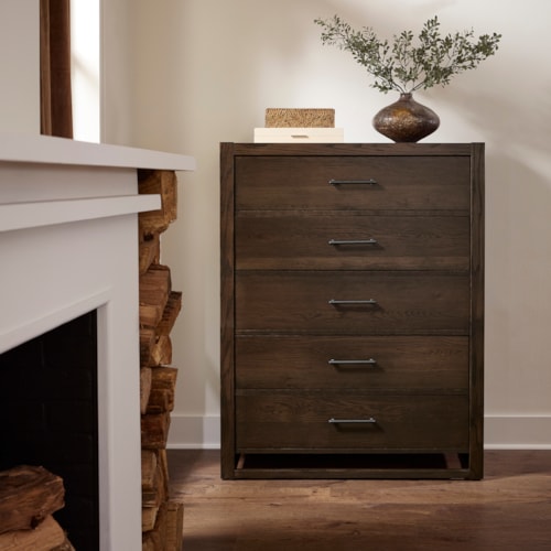 Transitional 5-Drawer Chest with Metal Bar Hardware