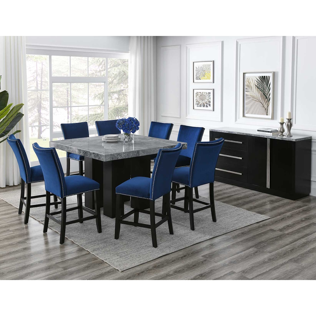 Prime Camila 9 Piece Dining Set w/ Gray Marble Table Top