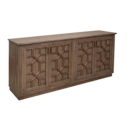 Transitional 4-Door Storage Console with Bronze Details