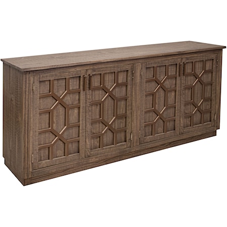 Transitional 4-Door Storage Console with Bronze Details