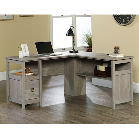 Contemporary L-Shaped Desk with Open Shelf Storage & File Drawer
