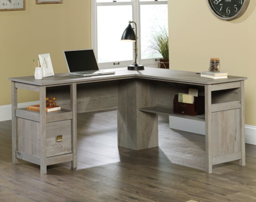 Contemporary L-Shaped Desk with Open Shelf Storage & File Drawer